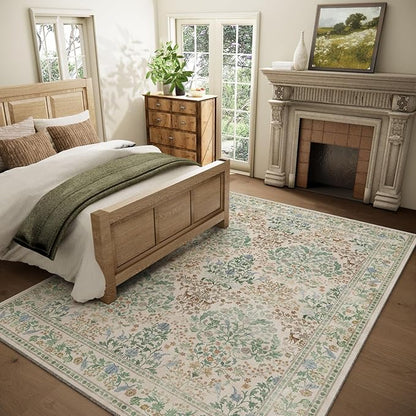 8x10 Washable Rugs for Living Room: Bedroom Area Rug Stain Resistant Non Slip Low Pile Lightweight Soft Carpets for Dining Room Kitchen Nursery Kids Room Playroom Home Office Indoor