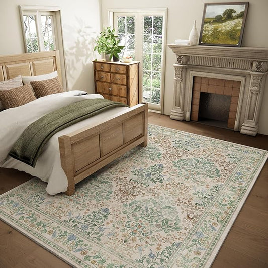 8x10 Washable Rugs for Living Room: Bedroom Area Rug Stain Resistant Non Slip Low Pile Lightweight Soft Carpets for Dining Room Kitchen Nursery Kids Room Playroom Home Office Indoor