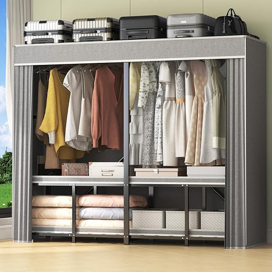 95% Assembeld Strong Garment Rack, Premium Metal 75" L Extra Large Heavy Duty Clothes Rack with Cover, Portable Foldable Freestanding Strong Clothes Racks for Hanging Clothes, Black