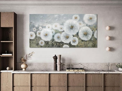 Ardemy Dandelion Wall Art Extra Large Floral Pictures Wall Decor Living Room Flowers Paintings Textured Artwork for Walls Bedroom Kitchen Dining Room Home Office, 58"x29"