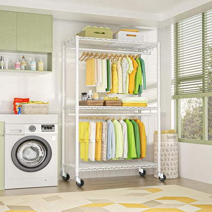 P3 Plus Rolling Clothes Rack, Clothing Racks for Hanging Clothes, Heavy Duty Garment Rack with Wheels, Freestanding Portable Closet Rack 45" W x 14" D x 78.5" H, Max Load 480 LBS, White