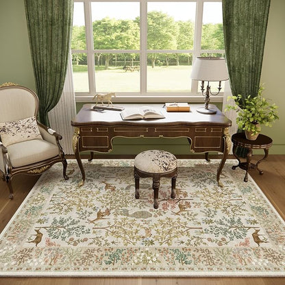 Machine Washable Rugs for Living Room: 9x12 Bedroom Rug Vintage Area Rug Stain Resistant Non Slip Low Pile Lightweight Soft Carpets for Living Room Dining Room Kitchen Nursery Kids Room Indoor