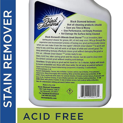 Black Diamond Ultimate Grout Cleaner: Best Cleaner for Tile,Ceramic,Porcelain, Marble Acid-Free Safe Deep Cleaner & Stain Remover for Even The Dirtiest Grout (1-Quart)