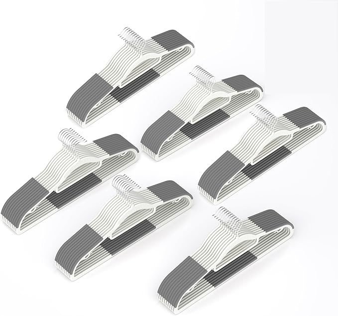 60 Pack Heavy Duty Non-Slip Plastic Hangers - Slim Space Saving w/ 360° Hook for Wet/Dry Clothes, Retail Store Display & Home Organization - Gray