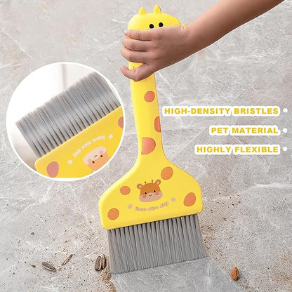 Small Broom with Dustpan Combo Set Cartoon Mini Broom and Dustpan Set Cute Cleaning Kit for Home Office Floor Counter Pet Nest (Pink)