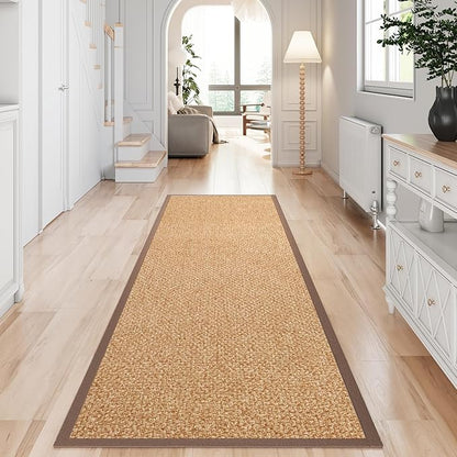 Washable Hallway Runner Rug 2x6 Jute Like Kitchen Runner Mat Rugs Non Slip, Woven Soft Entryway Farmhouse Runner Boho Floor Carpet for Indoor Laundry Hall Backdoor Bedroom Living Room, Brown