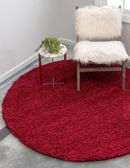 Unique Loom Solid Shag Collection Area Rug (4' 1" Round, Cherry Red)
