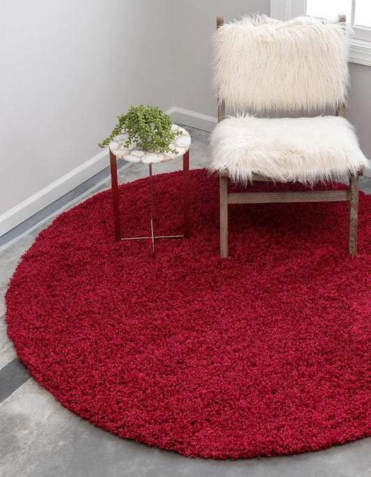 Unique Loom Solid Shag Collection Area Rug (5' 3" Round, Cherry Red)