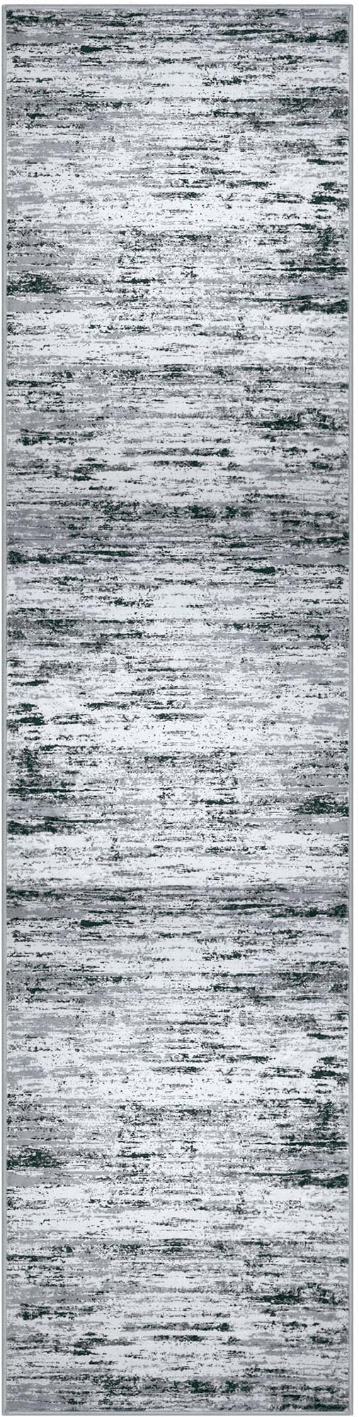 Modern Abstract Hallway Runner Rug, Black Grey White White Washable Kitchen Runner Non-Slip Soft 2x8 Runner Rug Thin Print Faux Wool Carpet for Entryway Bedroom Laundry Room Indoor Home Decor