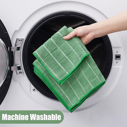 Homaxy Microfiber Kitchen Towels and Dishcloths Set, 12 Pack Soft and Absorbent Dish Hand Towels Bulk, 28 x 16 Inch & 12 x 12 Inch Quick Drying Rags for Washing Dishes, Grass Green