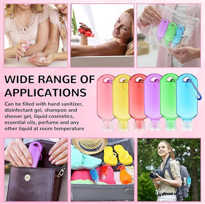 32 Pcs Travel Bottles with Keychain Empty Hand Sanitizer Bottles with Keychain 2oz 60ml Portable Colorful Plastic Leakproof Refillable Containers for Toiletry Home Office Outdoor