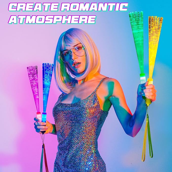 Lewtemi 60 Pack Fiber Optic Wand Glow Wand LED Light Up Sticks Bulk with 3 Flashing Models Flashing Sticks with Included Batteries for Wedding Birthday Mardi Gras Valentine Party Favor(Bright Colors)