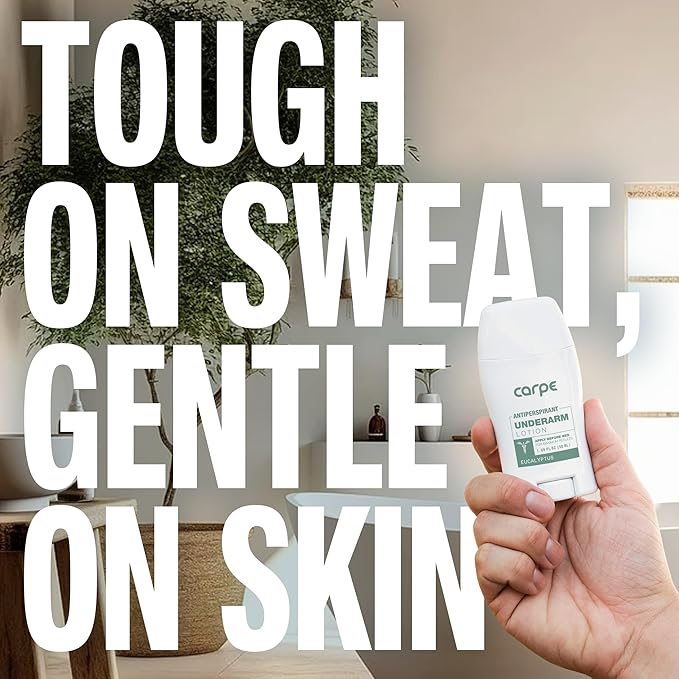 Carpe Underarm Antiperspirant and Deodorant, Clinical strength antiperspirant with all-natural eucalyptus scent, Combat excessive sweating and stay fresh. Great for hyperhidrosis (Pack of 2)