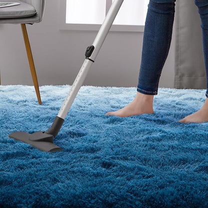 DweIke Luxury Fluffy Kids Rugs for Living Room Bedroom, 6x9 Large Shaggy Gradient Navy Blue Area Rug for Girls Boys, Upgrade Plush Non-Slip and Washable Colorful Fuzzy Carpet for Dorm Nursery Decor