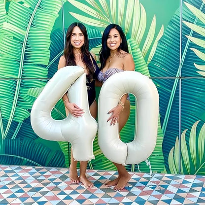 Cream 4 Balloons, 40 Inch Large Beige Foil Number Balloons Set 0-9, Self Inflating White Sand Digital 4 Helium Balloon for Boys Girls Women Birthday Anniversary Party Decorations Photo Shoot Supplies