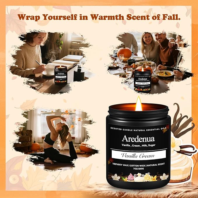 Vanilla Cream Odor Eliminating Candles – Home Air Freshener Soy Candles for Removing Pet, Kitchen & Bathroom Odors, Fresh Air Vanilla Scented Candle, Long-Lasting Candle Gift for Smell Removal
