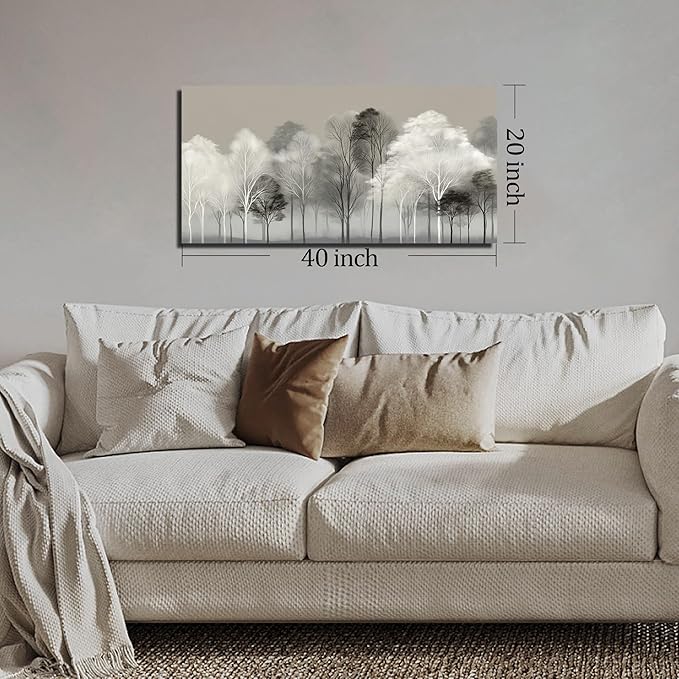 Prepeyssee Black and White Tree Wall Art for Living Room Large Landscape Modern Artwork Gray Forest Picture for Bedroom Home Office Ready to Hang 20x40 Inch