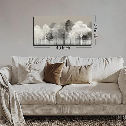 Prepeyssee Black and White Tree Wall Art for Living Room Large Landscape Modern Artwork Gray Forest Picture for Bedroom Home Office Ready to Hang 20x40 Inch
