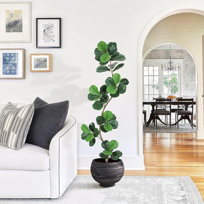Garvee Fiddle Leaf Fig Tree 7ft Tall Artificial Tree with White Planter，Faux Floor Plant, Indoor Fake Plants for Home Office Decor