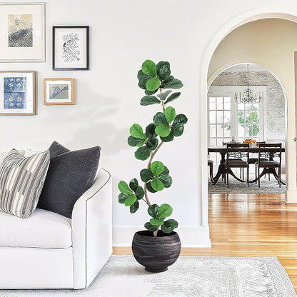 Garvee Fiddle Leaf Fig Tree 7ft Tall Artificial Tree with White Planter，Faux Floor Plant, Indoor Fake Plants for Home Office Decor
