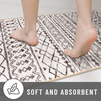 KUTA 5x7 Area Rugs Boho Brown Cream Washable Rug Non-Slip, Ultra Soft Geometric Print Distressed Traditional Moroccan Farmhouse Carpet for Living Room Dining Room Bedroom Dorm Office Home Decor