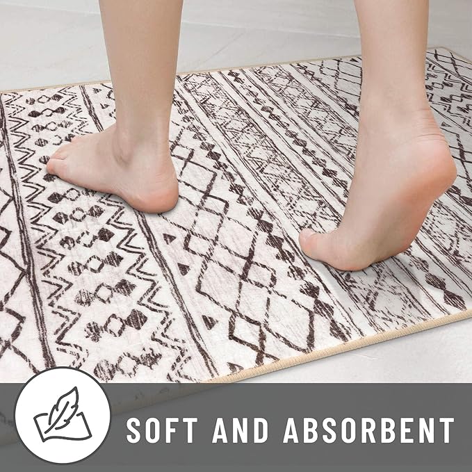 KUTA 3x5 Entryway Rug, Brown Non-Slip Washable Low-Pile Boho Moroccan Living Room Area Rug, Ultra Soft Distressed Geometric Print Throw Carpet for Entrance, Bedroom, Nursery, Dorm, Kitchen