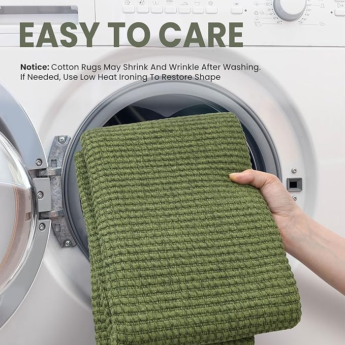 EARTHALL Woven Area Rug 2x3 Ft Washable Rugs for Entryway Braided Non Slip Throw Rugs Door Mat Indoor Outdoor Entrance Small Cotton Woven Carpet for Kitchen Foyer Front Door, Green