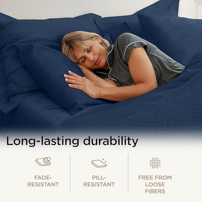 Threadmill California King Size Sheets | 800 Thread Count Jacquard Folkstone Blue | 4 Piece Striped Bed Sheets | Extra Long Staple Cotton Sheets | Luxury Damask Sheet with Elasticized Deep Pocket