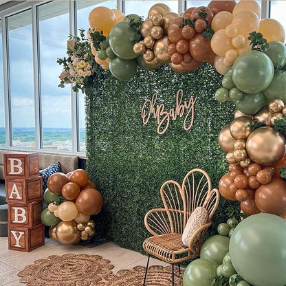 Green Gold Brown Balloon, 60 Pcs 12 Inches Olive Green Dark Brown Coffee Nude Gold Balloons for Jungle Safari Woodland Hunting Birthday Decorations