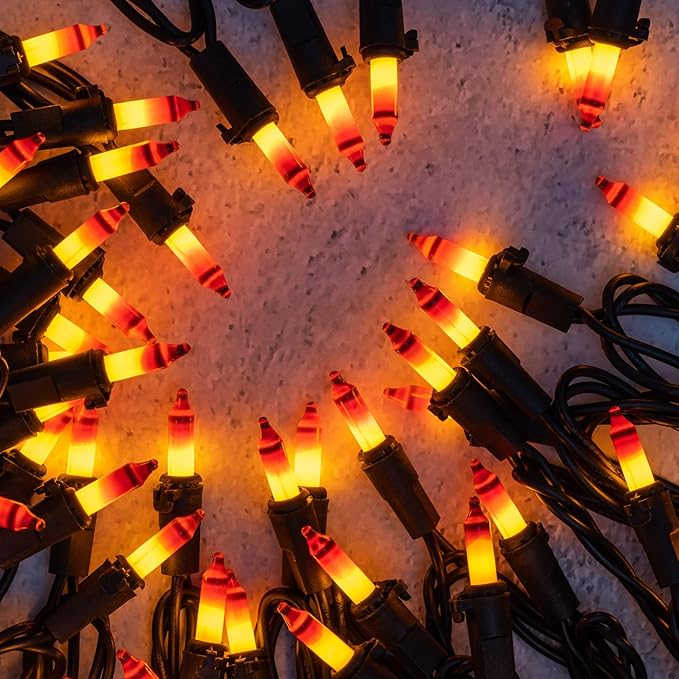 200 Count Candy Corn Christmas Lights, Pack of 2 Strands 100 Count 33 ft Black Wire UL Listed Halloween & Thanksgiving String Light (Candy Corn)