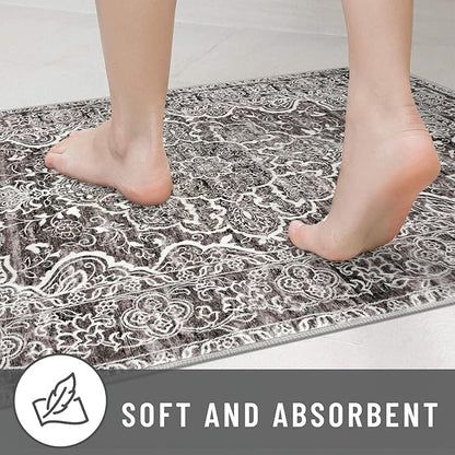 KUTA Vintage Area Rug 4x6 Living Room, Washable Rugs Distressed Tribal Tan Grey, Non-Slip Dining Room Carpet, Soft Low Pile Printed Cozy Small Area Throw for Bedroom, Nursery