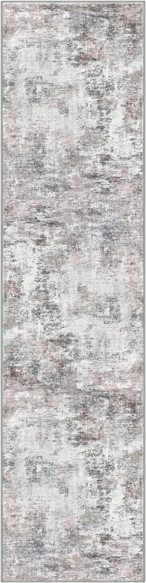 Modern Abstract 3x10 Runner Rug, Beige Grey Neutral Washable Long Kitchen Runner Non-Slip Soft Hallway Rug Runner Thin Print Faux Wool Carpet for Entryway Hall Bedroom