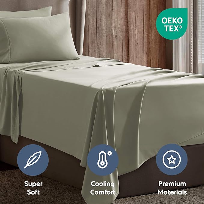 Nestl Twin XL Sheet Set - College Dorm Size - Luxury 1800 Ultra-Soft Microfiber Twin Extra Long Bed Sheets - Deep Pockets - Easy Fit - Extra Soft - 3 Piece Set (Twin XL, Light Green)