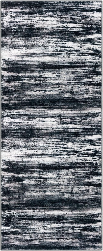KOZYFLY Modern Abstract Kitchen Runner Rug, 2x5 Washable Rug Runner Non-Slip Soft Striped Hallway Runner Rugs, Black Navy Blue Grey Carpet Runner for Entryway Bathroom Laundry Room Foyer