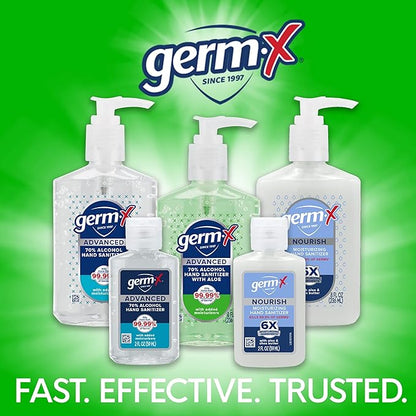 Germ-X Advanced Hand Sanitizer with Aloe and Vitamin E, 8 Fl Oz (Pack of 6), Less Drying Moisturizing Gel, No Rinse Formula, Pump Bottle