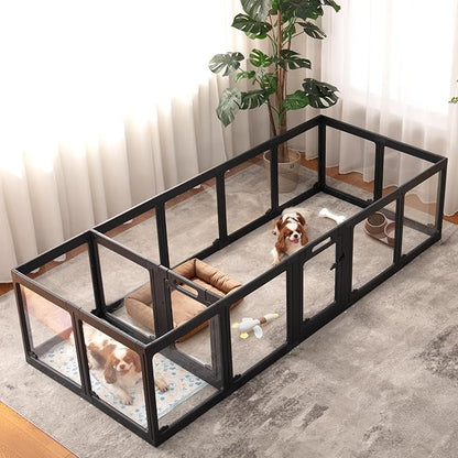 Acrylic Dog Playpen Indoor, Clear Dog Play Pen for Puppies and Small Dogs, Easy Assembly & Clean Puppy Pen (23.6", 16 Panels, Black)