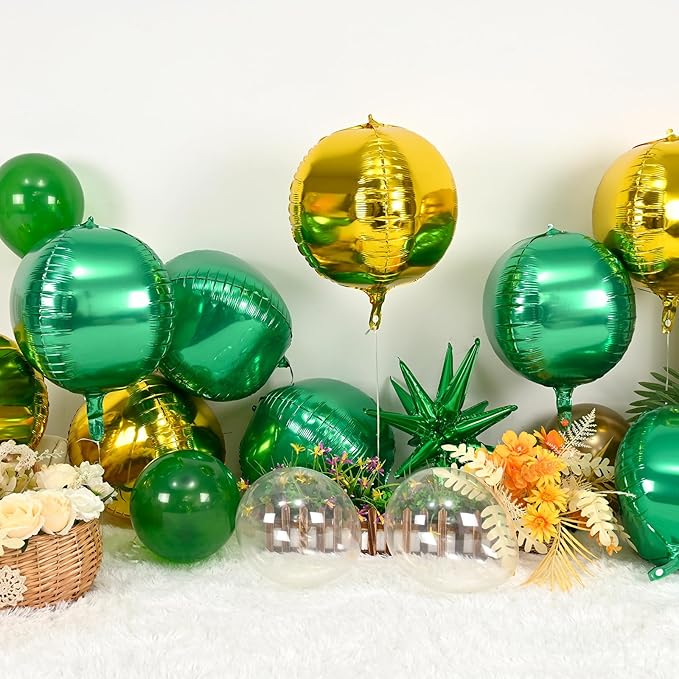 Green Gold Round Foil Balloons 9 pcs,Metallic Giant 4D Round Balloons 22 Inch for Christmas Birthday Party Bridal Shower Wedding Engagement Anniversary Prom Decorations