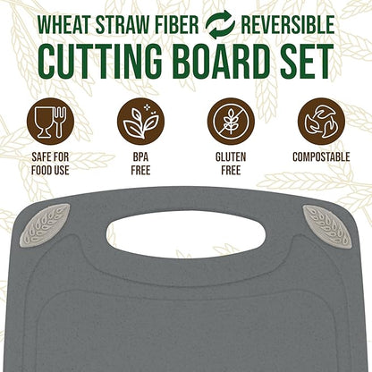 2-Piece Reversible Cutting Board Set Made from Natural Food Grade Wheat Straw Material - Eco-Conscious Alternative to Plastic - Gluten Free & BPA Free Chopping Boards for Kitchen