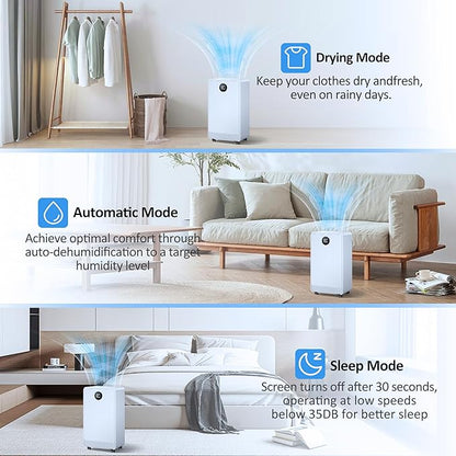 2500 Sq.Ft Dehumidifier with Drain Hose for Basement and Home Large Bedroom Bathroom, 35 Pints Dehumidifiers with Auto Shut Off, Intelligent Humidity Control, Auto Defrost, 3 Modes, 24HR Timer