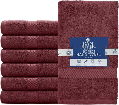 DAN RIVER 6-Pack Premium Hand Towels (16x28 Inches) - 100% Cotton, Ultra Soft, Lightweight, Highly Absorbent Towels for Bathroom, Spa, Gym, Salon, Hotel, and Travel - 550 GSM – Pomegranate