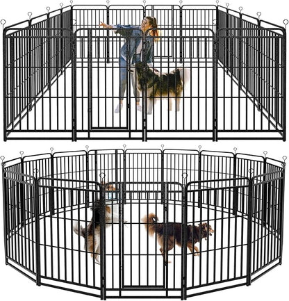 Dog Playpen Outdoor 16 Piece Panels Heavy Duty Dog Fence 47" Height with Thick Pipe Anti-Rust with Doors Portable for RV Camping Yard, Total 36FT, 103 Sq.ft, Snowy Black
