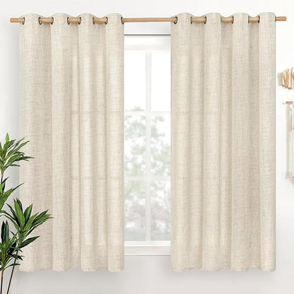 YoungsTex Linen Curtains 45 Inches Long for Kitchen, Semi Sheer Short Window Drapes with Bronze Grommet Privacy Light Filtering for Bathroom Living Room Bedroom, 52 x 45 Inch, 2 Panels