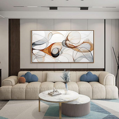 KLAKLA Modern Abstract Gray and Brown Designs - Colorful Curves and Translucent Medium - Frame Wall for Living Room Office Wall Decor Picture Artwork for walls