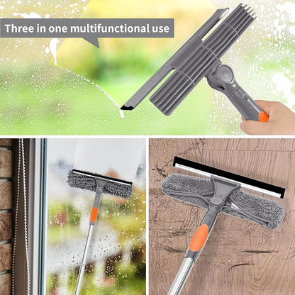Professional 72'' Window Squeegee Cleaning Washing Tool/Kit with Extension Pole, 3 in 1 Squeegee for Window Cleaning Kit for High Window with 1 Rotatable Head 4 Interchangeable Scrubber