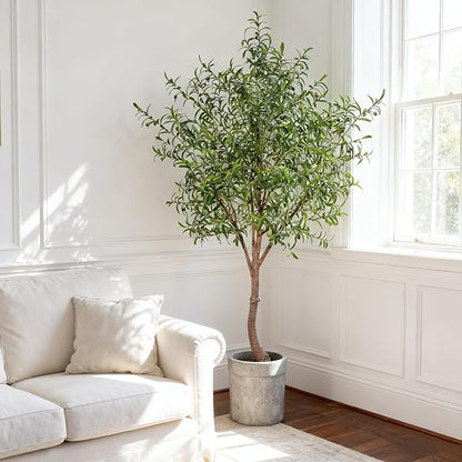 Fake Tree Faux Olive Tree Artificial Olive Trees Artificial Indoor Realistic Potted Silk Indoor Large Fruit for Home Offices, Living Rooms, Bedrooms, Stairs and Foyer Decor (8 Ft Leaf Type)