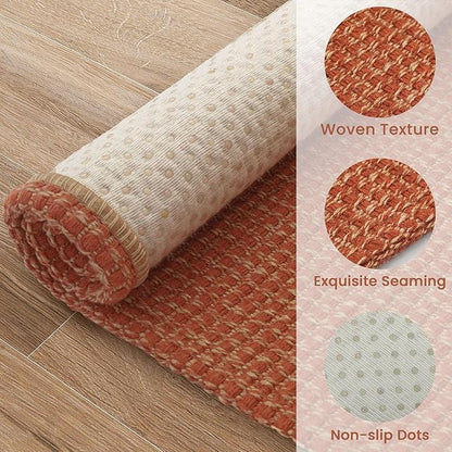 EARTHALL Runner Rug 3x18 Ft Washable Runners for Hallways Extra Long Woven Non Slip Entryway Runner Braided Kitchen Runner Indoor Outdoor Carpet Runners for Hotels, Officel, Stair, Rustic Orange/Tan