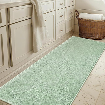 Bathroom Runner Rugs, Thin Absorbent Non-Slip Bath Mat, Quick Dry Low Pile Mats for Bathroom Floor Front of Bathtub,Shower Room,Sink,24"×72",Sage Green