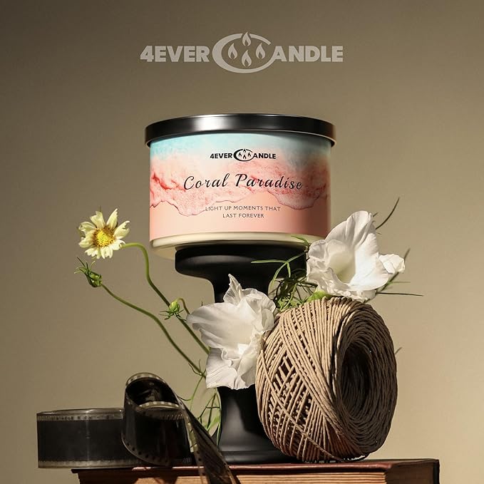 4EVER Scented Candles | 4-Wick 18oz Soy Wax Candle | Up to 50Hrs Clean Burn | Aromatherapy Candles for Home Scented | Gifts for Women & Mom, Coral Paradise