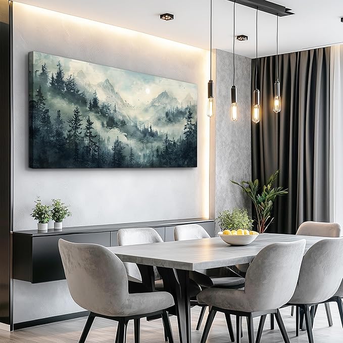 KELIYUAN Misty Forest Landscape Painting Wall Art Painting Modern Canvas Print Natural Landscape Art Pictures Living Room Dining Room Wall Decor Bedroom Office Home Decoration Aesthetics 20x40 In