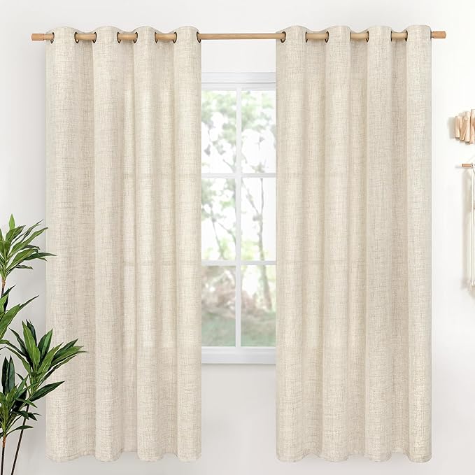 YoungsTex Linen Curtains 78 Inch Length for Living Room, Light Filtering Semi Sheer Window Drapes with Bronze Grommet Privacy for Bedroom Farmhouse Decorative, 52 x 78 Inch, 2 Panels